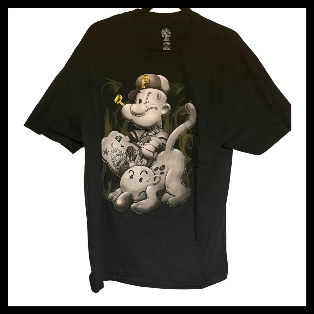 NWOT Popeye T Shirt XL/XG Black Short Sleeve Graphic Print Cotton